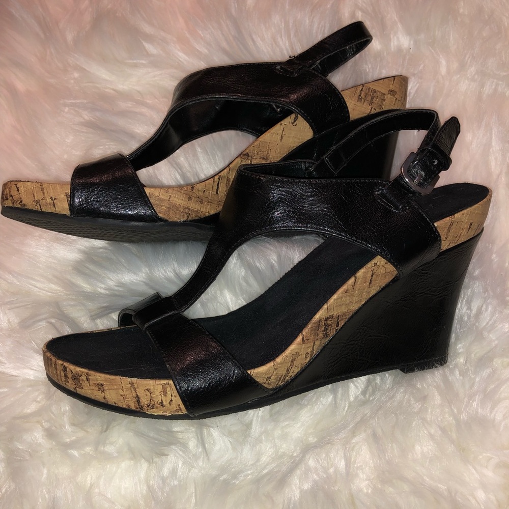 Black wedge sandals